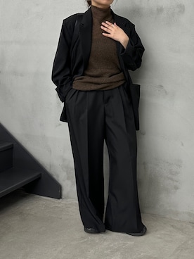 「select MOCA by son（セレクトモカバイソン）のセンタープレスタックワイドスラックス（スラックス、ブラック系）」を使った、Renaさん（レディース・151cm）の春コーディネート