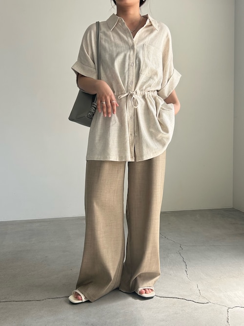 セール】【Et】High-Waisted Gathered-Tuck Wide-Leg Pants