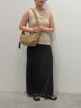 「select MOCA（セレクトモカ）のスクエアトゥリングフラットトングサンダル（サンダル、ブラック系）」を使った、Renaさん（レディース・151cm）の夏コーディネート