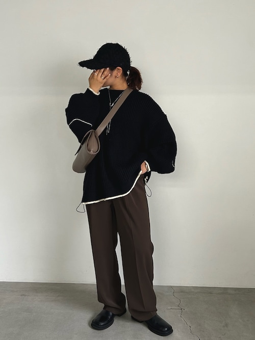 セール】ワッフル編切替サイドシャーリングニット（ニット/セーター