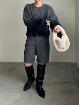 「select MOCA（セレクトモカ）のワイドシャフトロングブーツ（ブーツ）」を使った、Renaさん（レディース・151cm）の秋コーディネート