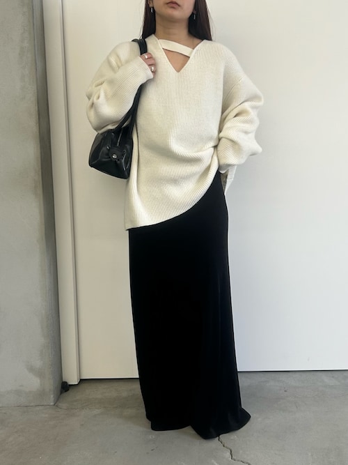 アシンメトリーVネックニットトップス