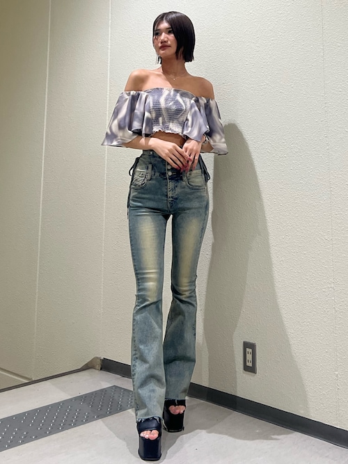 セール】サイドオープンハイウエストフレアパギンス（デニムパンツ