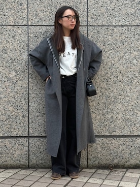 「アイテム（ノーカラーコート）」を使った、ERIさん（レディース・164cm）の冬コーディネート
