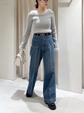 「FREE'S MART（フリーズマート）のフロントポケットソフトバギーデニム（デニムパンツ）」を使った、maayaさん（レディース・157cm）の秋コーディネート