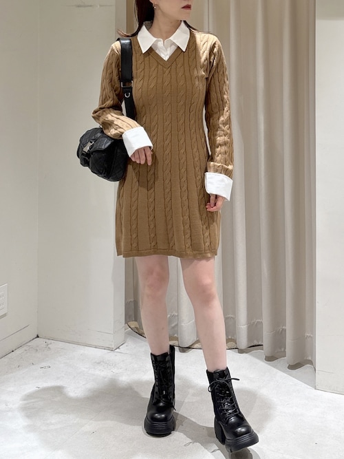 セール】◇レイヤード風ケーブルニットミニワンピース（ワンピース