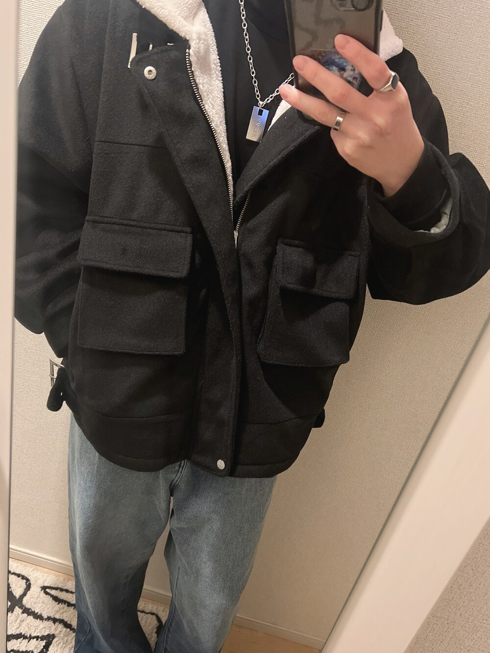 ADRER B-3 melton / boa flight jacket 黒