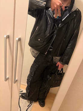 「アイテム（ライダースジャケット）」を使った、琉雅-Ryugaさん（メンズ・173cm・10代）の冬コーディネート