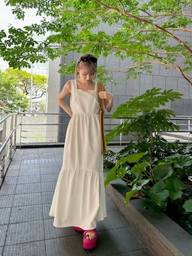 「ペーパーバッグ」｜「アイテム（ワンピース/ドレス）」を使った、本田嘉恵さん（レディース・151cm）の夏コーディネート