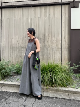 「SHENERY（シーナリー）の【LUALY】リネンオーバーワンピース（ワンピース、グレー系）」を使った、TAKAHASHI_162cmさん（レディース・162cm）の夏コーディネート
