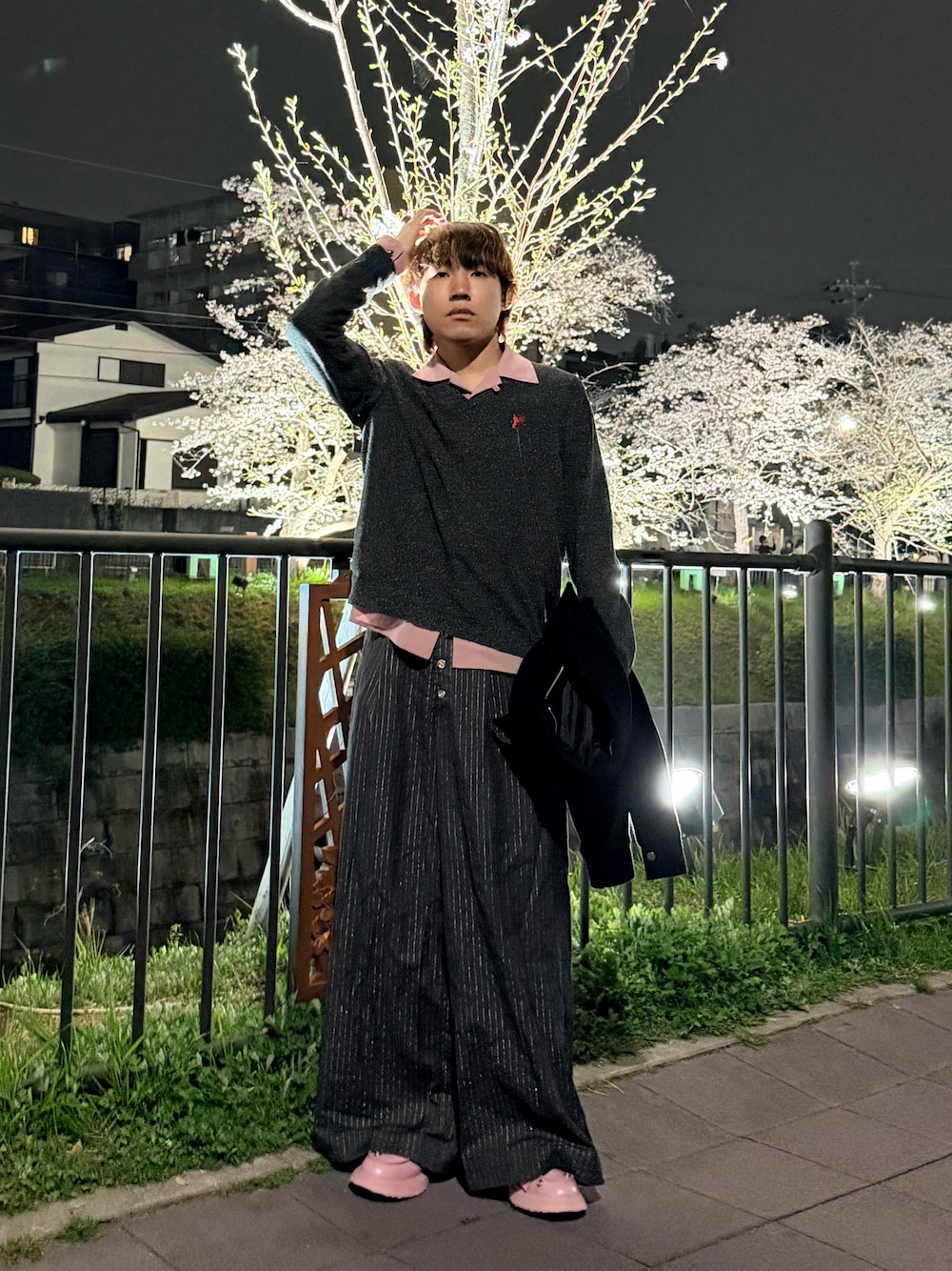 Lame stripe wide straight pants / ラメストライプワイドストレート