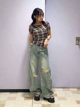 「MURUA（ムルーア）のアイテム」を使った、山本彩雅さん（レディース・150cm）の夏コーディネート
