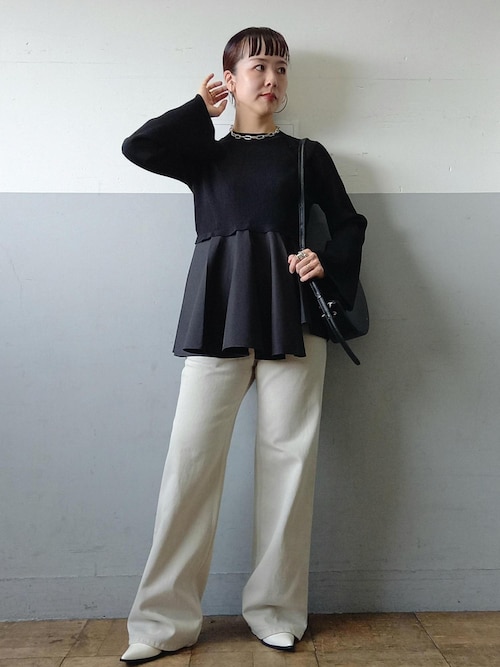 アダムエロペ　ペプラムコンビニットプルオーバー　黒 ADAM ET ROPE'｜【サステナブル】・【オケージョン】ペプラム