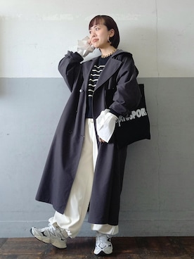 「ドルマンスリーブ」｜「アイテム（トレンチコート）」を使った、touharaさん（レディース・158cm）の秋コーディネート