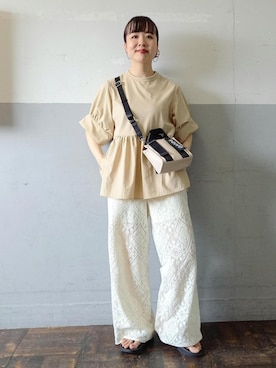 「ADAM ET ROPE'（アダムエロペ）のレースラインパンツ（その他パンツ）」を使った、touharaさん（レディース・158cm）の夏コーディネート