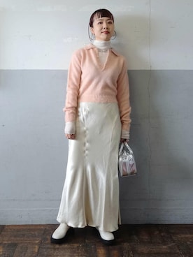 「ADAM ET ROPE'（アダムエロペ）の【一部WEB限定カラー・再入荷・サステナブル】ロゴスクエアボストンバッグ（ショルダーバッグ）」を使った、touharaさん（レディース・158cm）の冬コーディネート