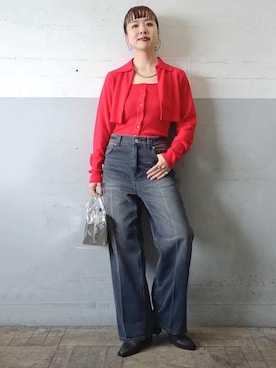 「ADAM ET ROPE'（アダムエロペ）の【一部WEB限定カラー・再入荷・サステナブル】ロゴスクエアボストンバッグ（ショルダーバッグ）」を使った、touharaさん（レディース・158cm）の秋コーディネート