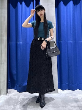 「PAGEBOY（ページボーイ）のモードバックルベルト3（ベルト、ブラック系）」を使った、koyukiさん（レディース・165cm）の春コーディネート