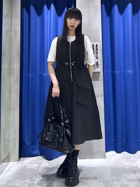 「PAGEBOY（ページボーイ）のレースアップソックスブーツ（ブーツ、ブラック系）」を使った、koyukiさん（レディース・165cm）の春コーディネート