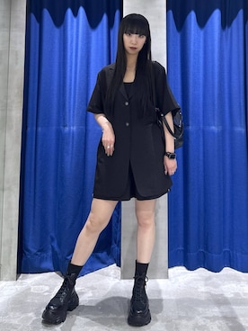 「PAGEBOY（ページボーイ）のレースアップソックスブーツ（ブーツ、ブラック系）」を使った、koyukiさん（レディース・165cm）の春コーディネート