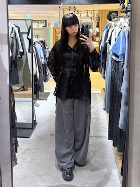 「PAGEBOY（ページボーイ）のレースジャガードシアーシャツ（シャツ/ブラウス、ブラック系）」を使った、koyukiさん（レディース・165cm）の夏コーディネート