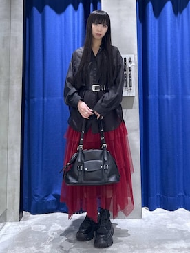 「PAGEBOY（ページボーイ）のモードバックルベルト3（ベルト、ブラック系）」を使った、koyukiさん（レディース・165cm）の春コーディネート