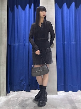 「PAGEBOY（ページボーイ）のレースアップソックスブーツ（ブーツ、ブラック系）」を使った、koyukiさん（レディース・165cm）の春コーディネート