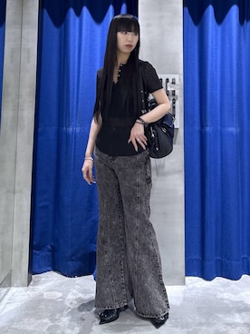 「PAGEBOY（ページボーイ）のスリムレッグフレアデニム【4color/4size】（デニムパンツ、ブラック系）」を使った、koyukiさん（レディース・165cm）の春コーディネート