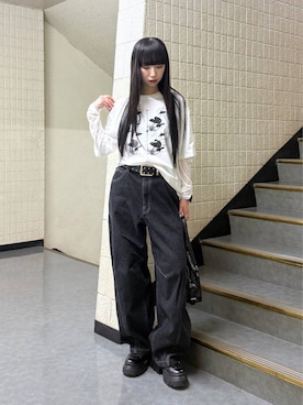 「PAGEBOY（ページボーイ）のレースアップトラックブーツ【ストレッチ/抗菌防臭/軽量/美脚】（ブーツ、ブラック系）」を使った、koyukiさん（レディース・165cm）の夏コーディネート