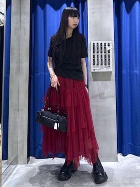 「PAGEBOY（ページボーイ）のレースアップソックスブーツ（ブーツ、ブラック系）」を使った、koyukiさん（レディース・165cm）の春コーディネート