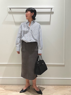 「MICO COULIER（ミコクリエ）のマシュマロスウェードタイトスカート（スカート）」を使った、kanazashiさん（レディース・159cm）の秋コーディネート