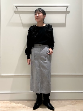 「アイテム（スカート、パープル系）」を使った、kanazashiさん（レディース・159cm）の冬コーディネート