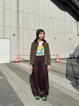 「古着女子」｜「アイテム（帽子）」を使った、mogiさん（レディース・159cm）の冬コーディネート