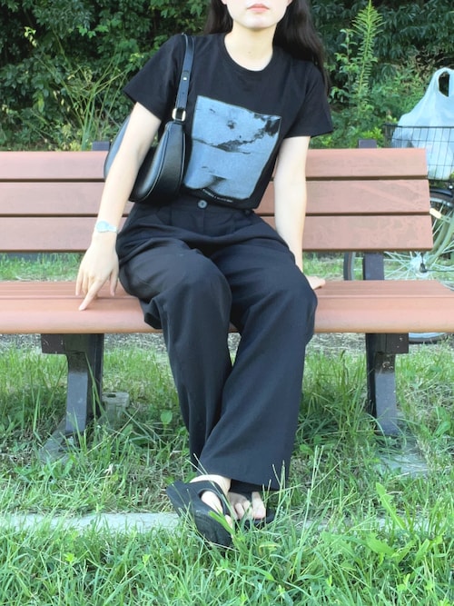 グラフィックプリント 黒 Tシャツ セール】グラフィックプリントT / 半袖 クルーネック フォトプリント