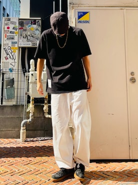 「AVIREX（アヴィレックス）のアイテム（ハンチング/ベレー帽）」を使った、庄子　恵さん（メンズ・179cm）の夏コーディネート