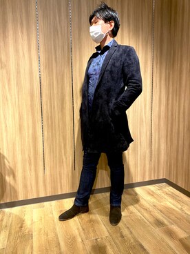 「no brand（ノーブランド）のアイテム（チェスターコート）」を使った、ふわポメさん（メンズ・170cm）の秋コーディネート