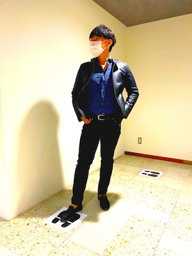 「no brand（ノーブランド）のアイテム（ライダースジャケット）」を使った、ふわポメさん（メンズ・170cm）の秋コーディネート