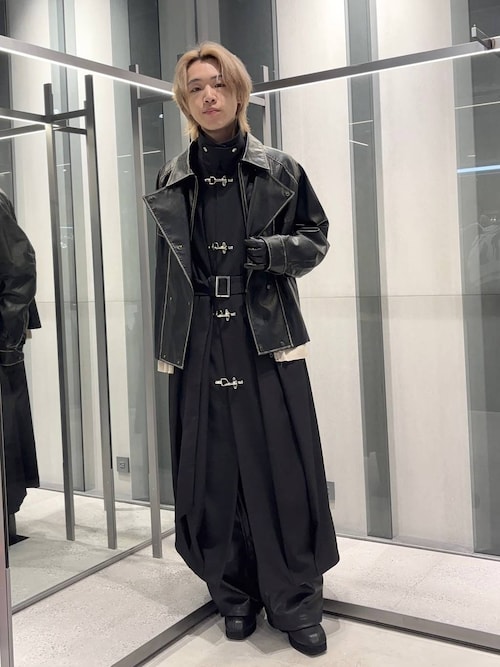 HAREイエロー ステンカラーコート ファイヤーマンバックルプリーツステンカラーコート(HARE)（ステン