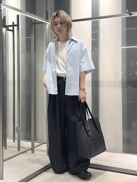 「HARE（ハレ）のツイストバックルベルト(HARE)（ベルト、ブラック系）」を使った、けいしさんの春コーディネート