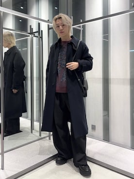 「HARE（ハレ）のフラワーモチーフメランジニット(HARE)（ニット/セーター）」を使った、けいしさん（メンズ・168cm）の冬コーディネート