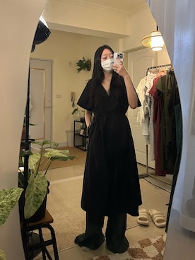 「秋冬」｜「アイテム（シャツワンピース）」を使った、蔓さん（レディース・165cm）の冬コーディネート