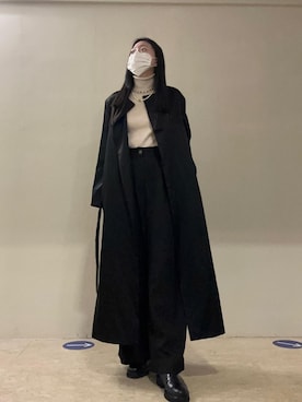 「秋冬」｜「アイテム（ノーカラーコート）」を使った、蔓さん（レディース・165cm）の冬コーディネート