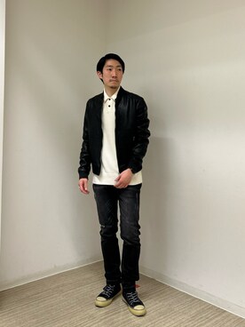 「ALLSAINTS（オールセインツ）のアイテム（ライダースジャケット）」を使った、Macleanさん（メンズ・173cm）の冬コーディネート