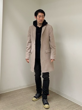 「ALLSAINTS（オールセインツ）のアイテム（ステンカラーコート）」を使った、Macleanさん（メンズ・173cm）の冬コーディネート