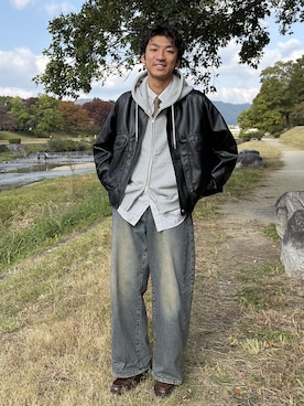 「短丈」｜「アイテム（ジャケット/アウター）」を使った、さんとさん（メンズ・179cm）の秋コーディネート