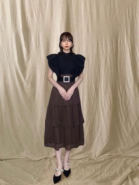 「ROPE' PICNIC（ロペピクニック）のセットアップ対応/ガンクラブチェック楊柳シアースカート（スカート、ブラウン系）」を使った、𓆙さん（レディース・163cm）の夏コーディネート