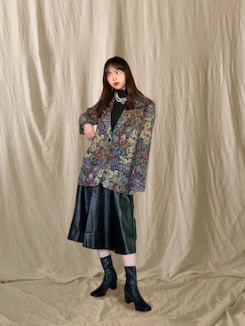 「GRL（グレイル）のストレッチ太ヒールショートブーツ（ブーツ、ブラック系）」を使った、𓆙さん（レディース・163cm）の夏コーディネート