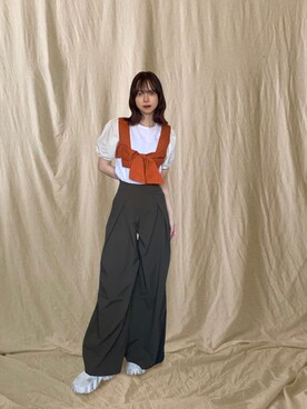 「no brand（ノーブランド）のアイテム（トップス、オレンジ系）」を使った、𓆙さん（レディース・163cm）の夏コーディネート