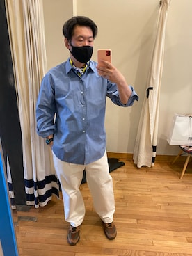 「HEUGN（ユーゲン）のアイテム（パンツ）」を使った、en  and outdoor unitさん（メンズ・182cm）の春コーディネート