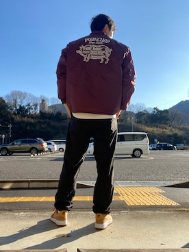 「PORKCHOP（ポークチョップ）のアイテム」を使った、en  and outdoor unitさん（メンズ・182cm）の冬コーディネート